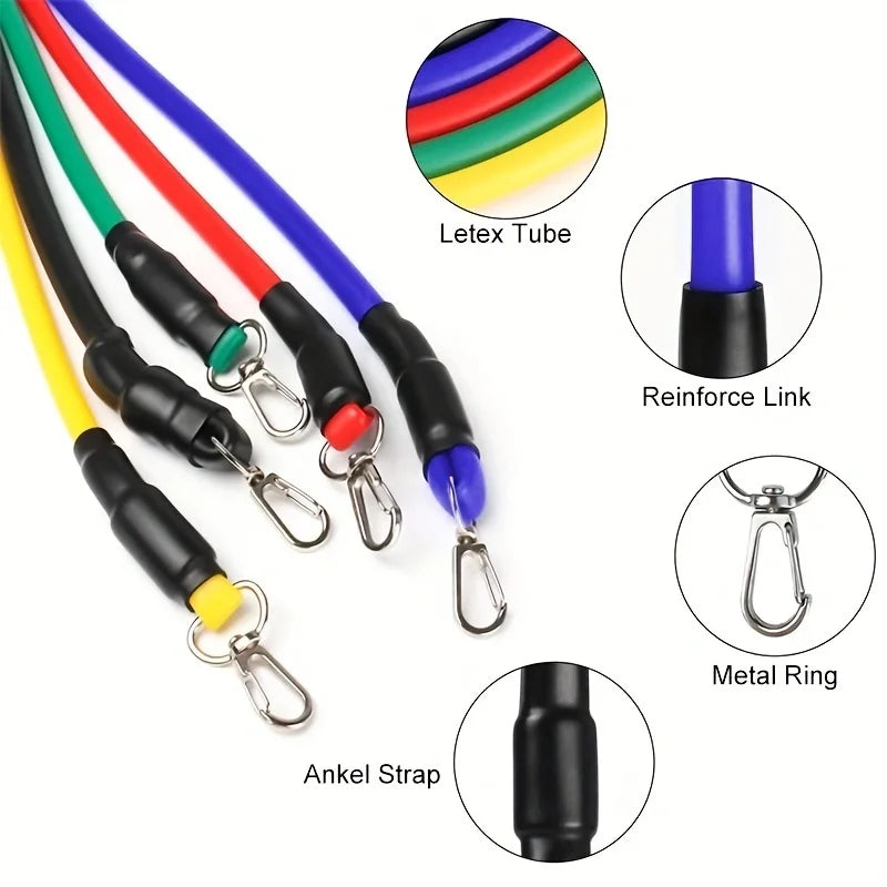 11pcs TPE Resistance Bands Set, Resistance Bands With Door Anchor,